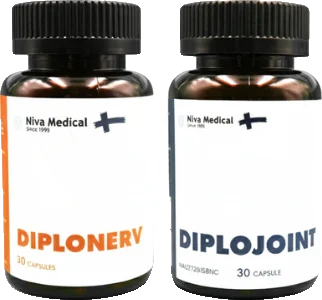 A bottle of DIPLONERV and a bottle of DIPLOJOINT, 30 capsules each